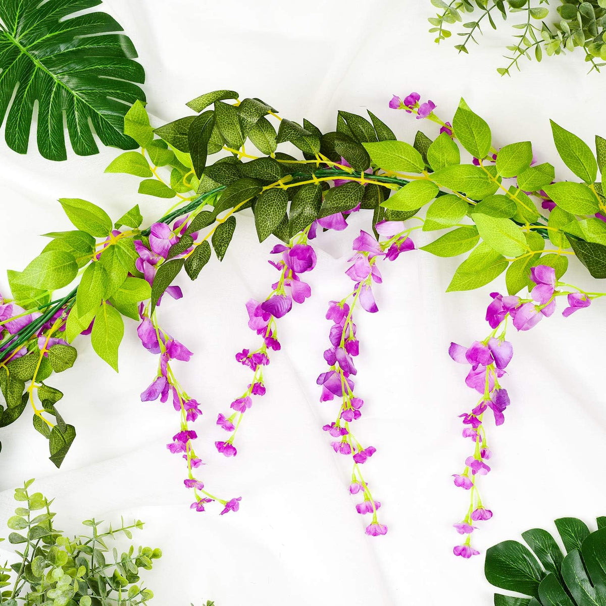 DearHouse 4Pcs 6.6Ft/Piece Artificial Flowers Silk Wisteria Garland Artificial Wisteria Vine Rattan