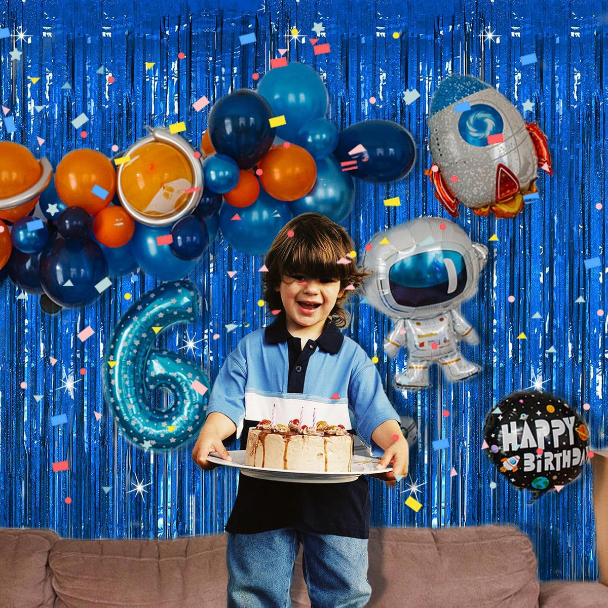 Tinsel Curtain Party Backdrop Blue Birthday Party Decorations 2 Packs Glitter Foil Fringe Curtain