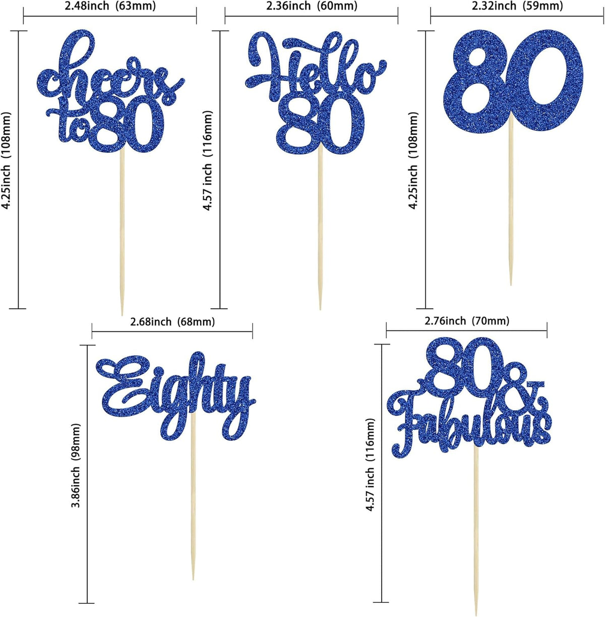 30Pcs Happy 80th Birthday Cupcake Toppers Eighty Cheers to 80 Years Old Birthday Cupcake Picks for