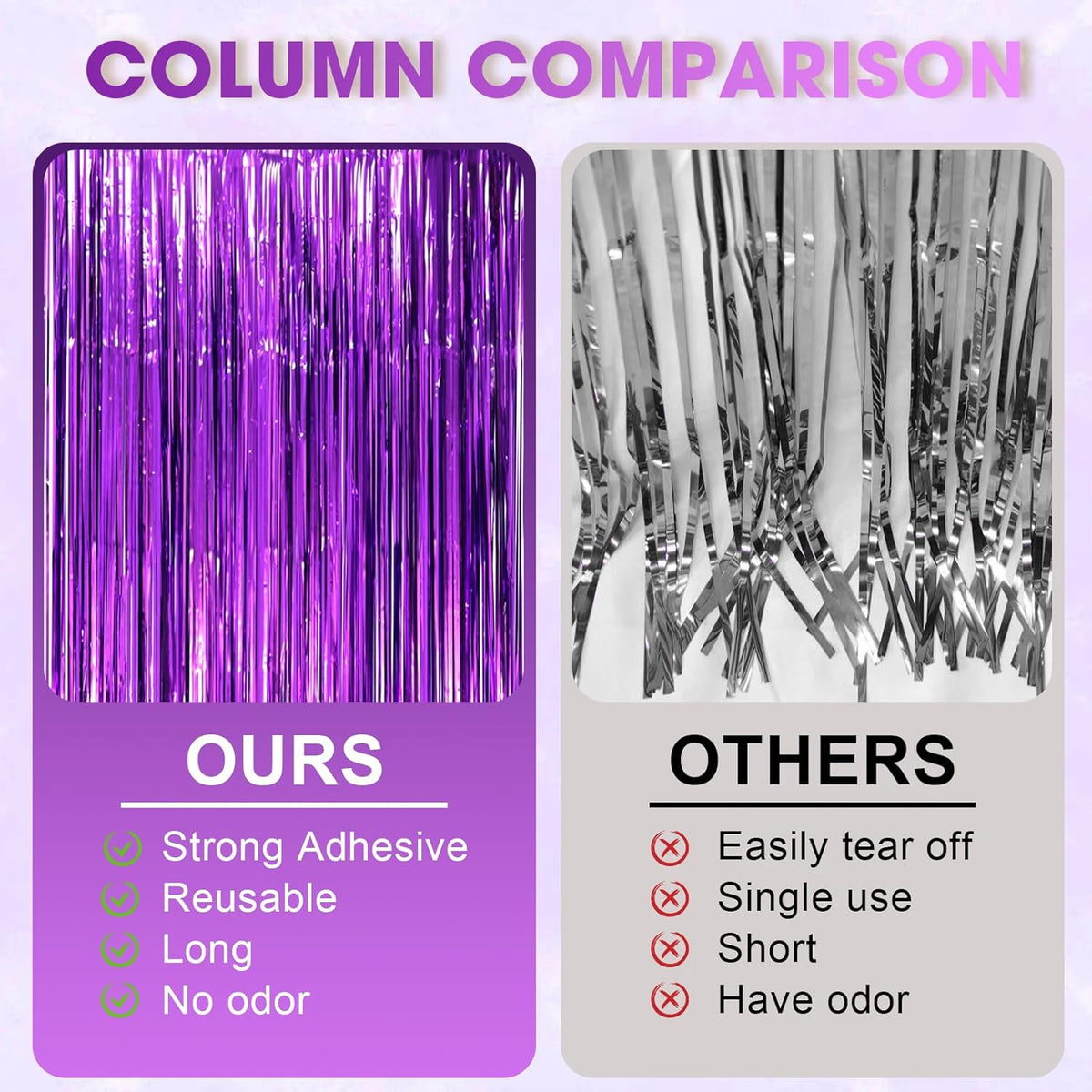 2 Pack Purple Tinsel Foil Fringe Curtains, Purple Party Decorations, Metallic Tinsel Party