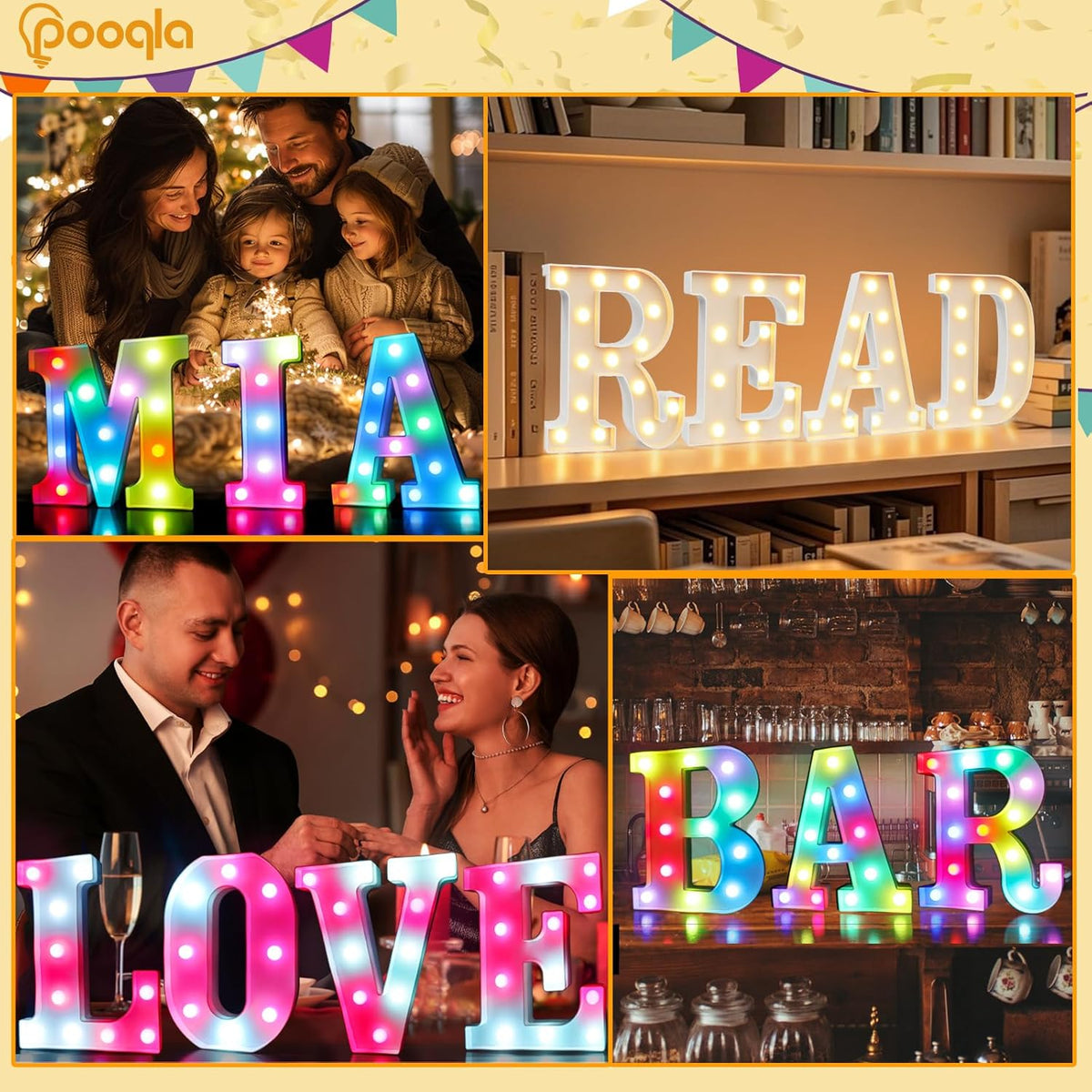 Pooqla Colorful Light Up Letters with Remote, Upgraded 35 Colors LED Marquee Letters, RGB Lighted