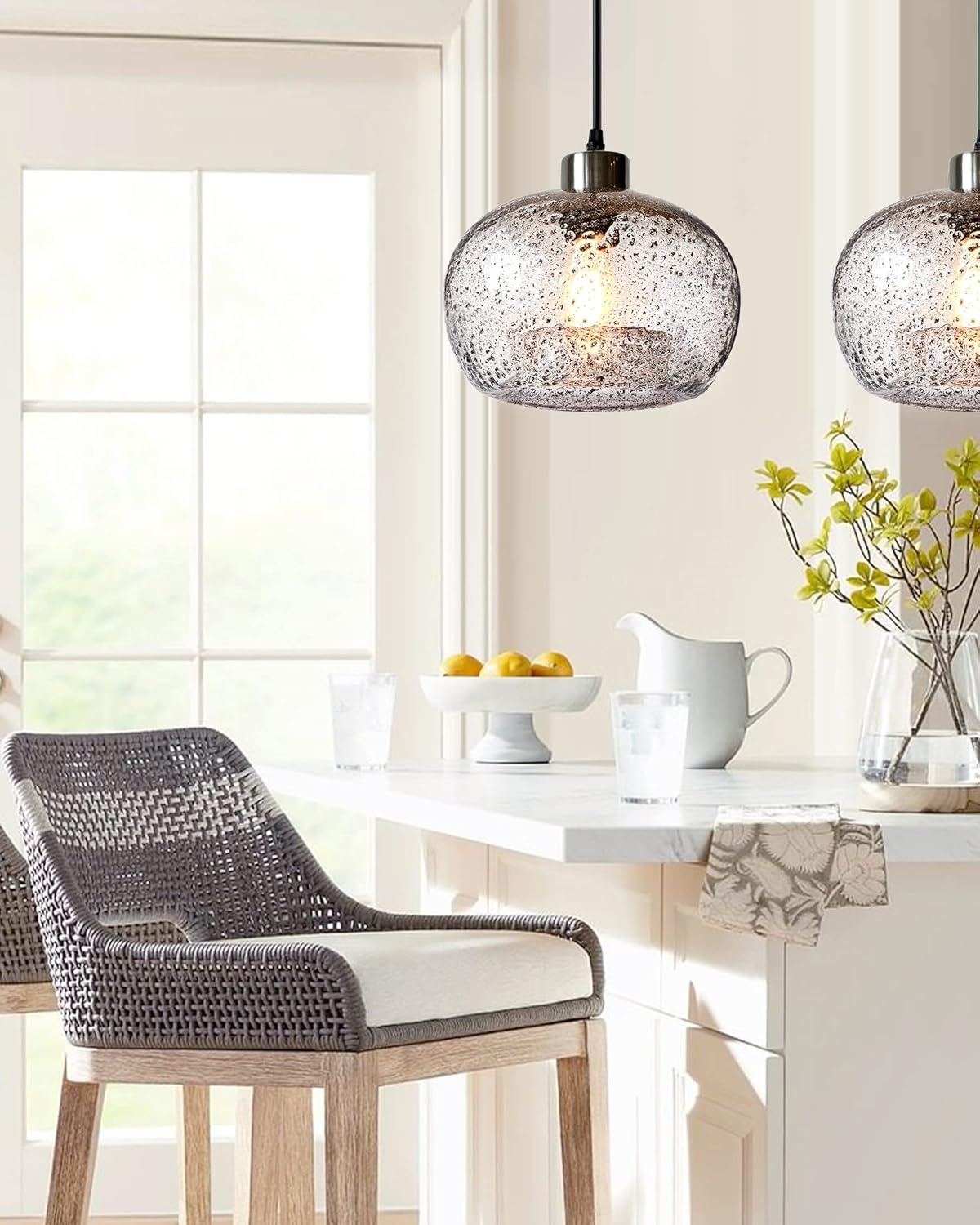 CASAMOTION Pendant Lighting Handblown Glass Drop Ceiling Lights, Modern Rustic Hanging Light Clear