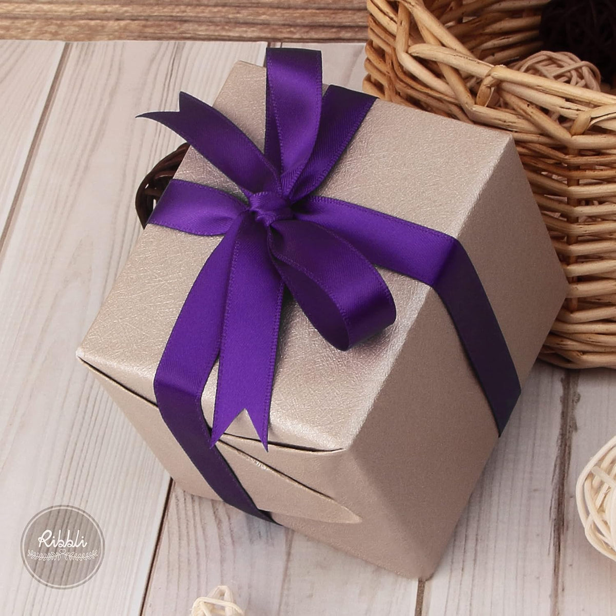 Ribbli Purple Double Faced Satin Ribbon,1/2 Inch x Continuous 25 Yards,Use for Craft Bows Bouquet