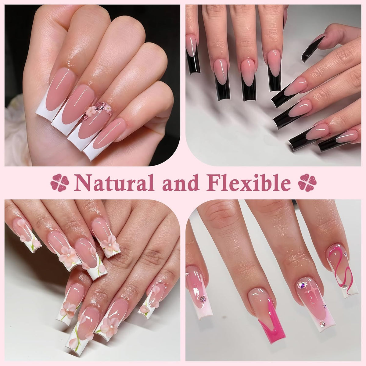 Medium Square Nail Tips, 360pcs Soft Gel Pre-Shaped Acrylic Fake Nails, Half Matte Full Cover Clear