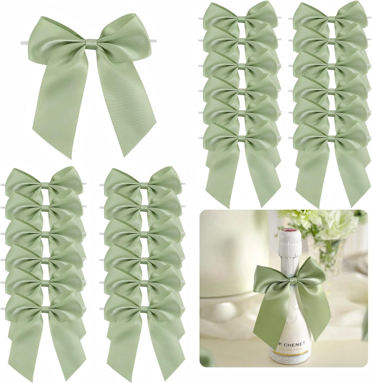 4.5" Satin Ribbon Sage Green Bows for Gift Wrapping, Twist Tie Bows, Cute Bows for Crafts, Party