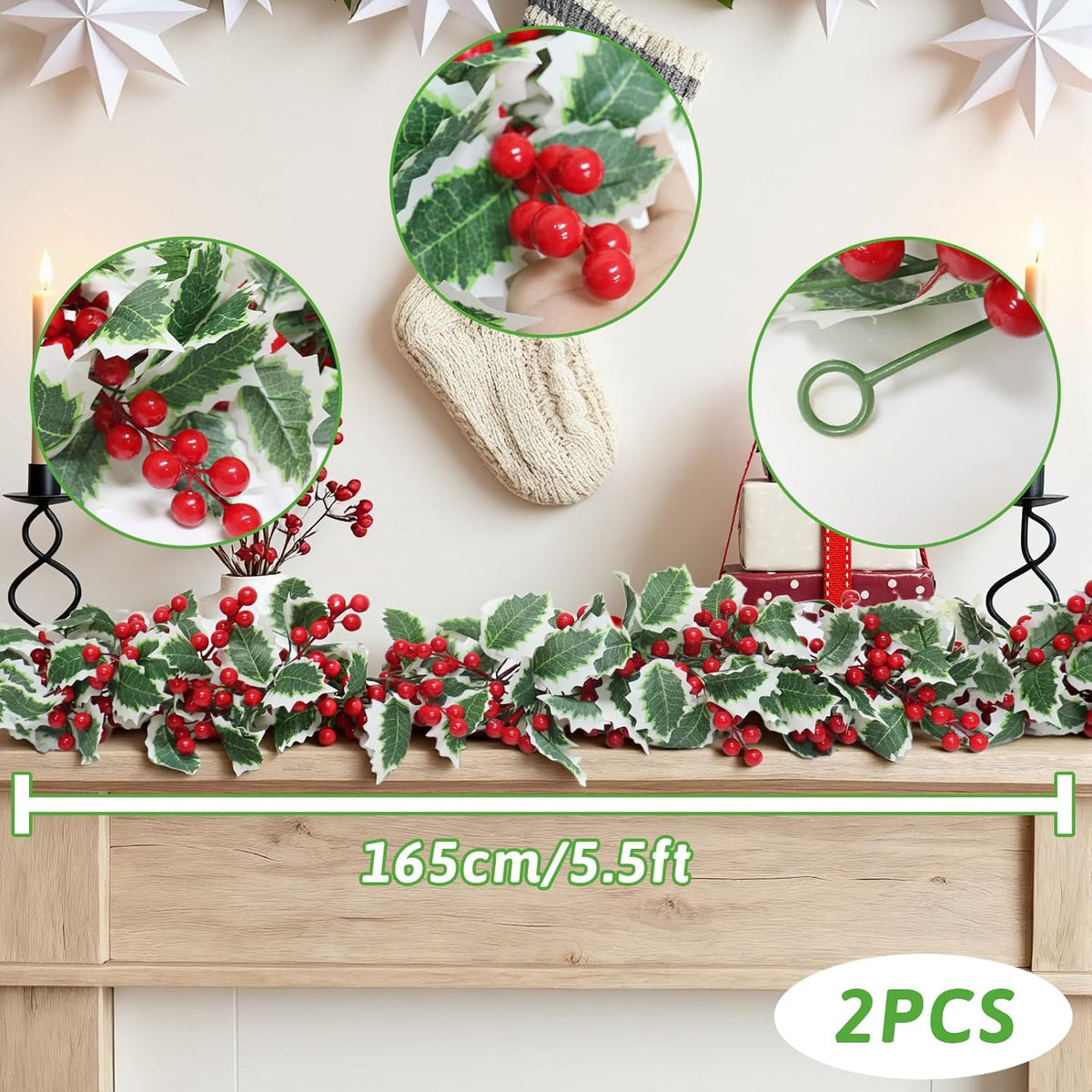 MAKHOT 2-Piece Christmas Garland Suitable for Christmas Holiday Fireplace Indoor and Outdoor Decor.