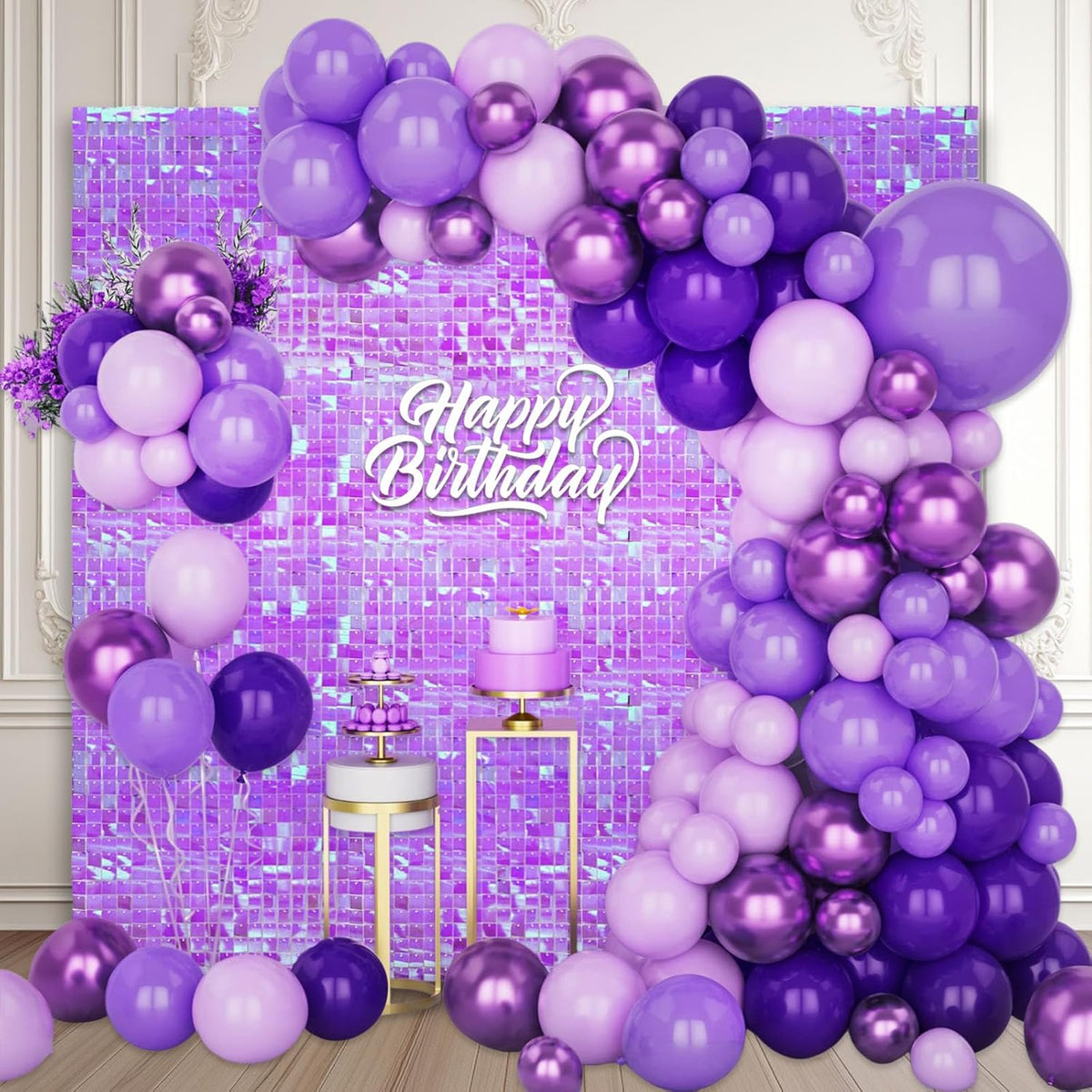 12PCS Colorful Purple Shimmer Wall Backdrop, Square Sequin Photo Backdrops Panel, Glitter Wall