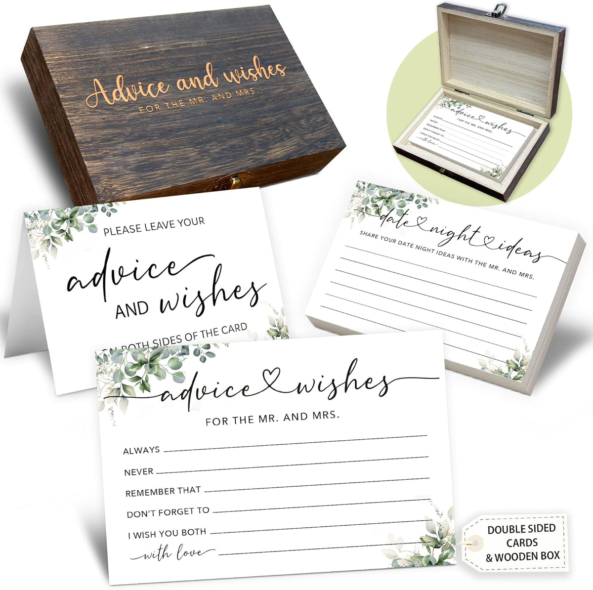 50 Pcs Advice and Wishes for the Mr and Mrs Cards in Box - Bridal Shower Guest Book - Perfect for