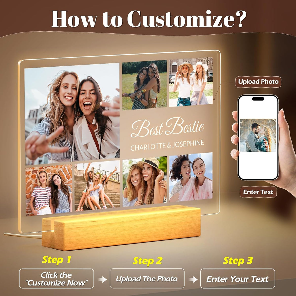 Personalized Picture Frames with Photo, Custom Photo Frame with Night Light, Customized Photo
