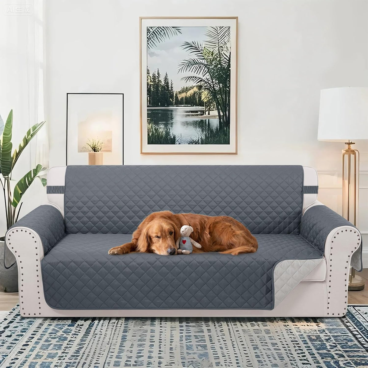 Reversible Sofa Covers Couch Cover Furniture Protector for Dogs Elastic Straps Water