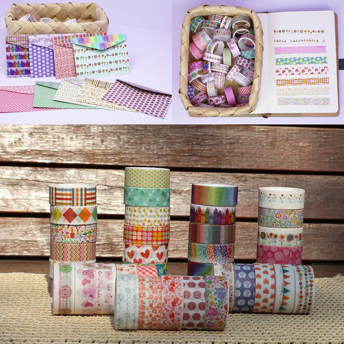 Washi Tape Set - 40 Rolls of 1.5cm Wide Decorative and Craft Tape for Scrapbooking and Bullet