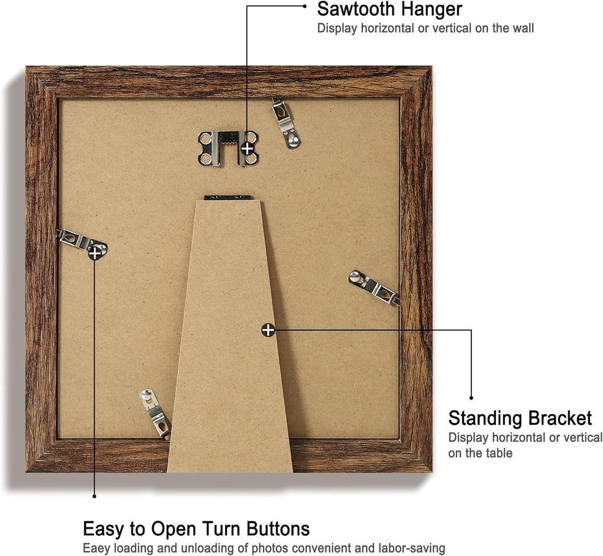 8x8 Picture Frame Set of 4 with HD Glass, Display 6x6 Pictures with Mat or 8 x 8 Without Mat