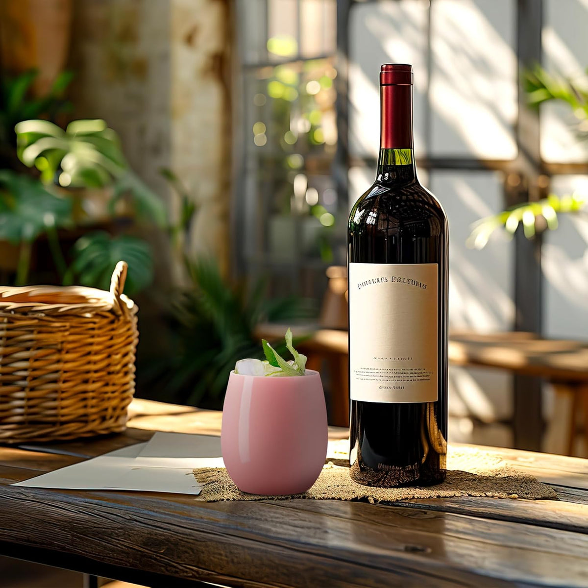 Smarty Had A Party 64 Glasses 12 oz. Solid Pink Elegant Stemless Plastic Wine Glasses, Disposable