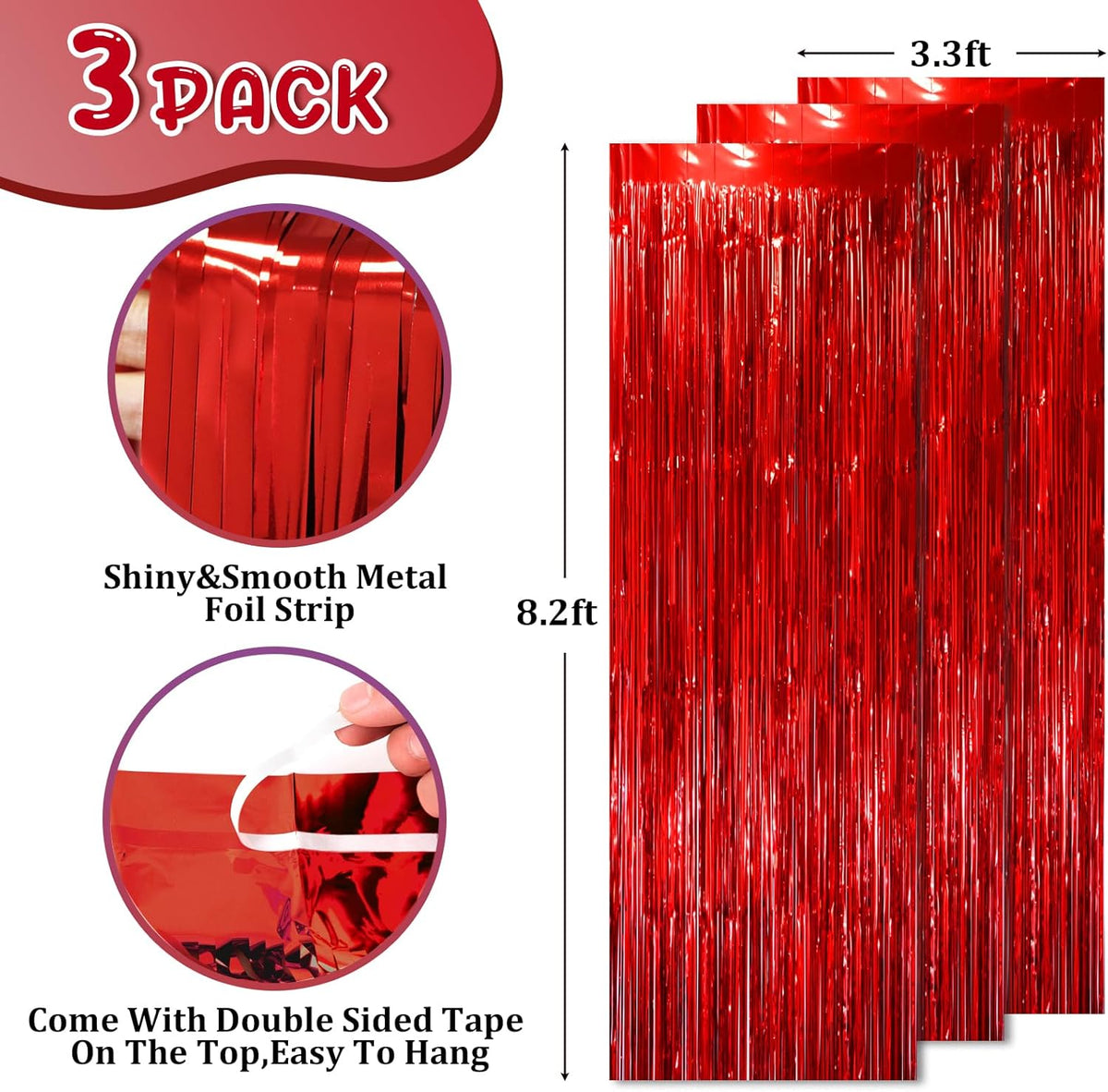 2 Pack Red Tinsel Foil Fringe Curtains, Red Party Decorations, Metallic Tinsel Party Streamers