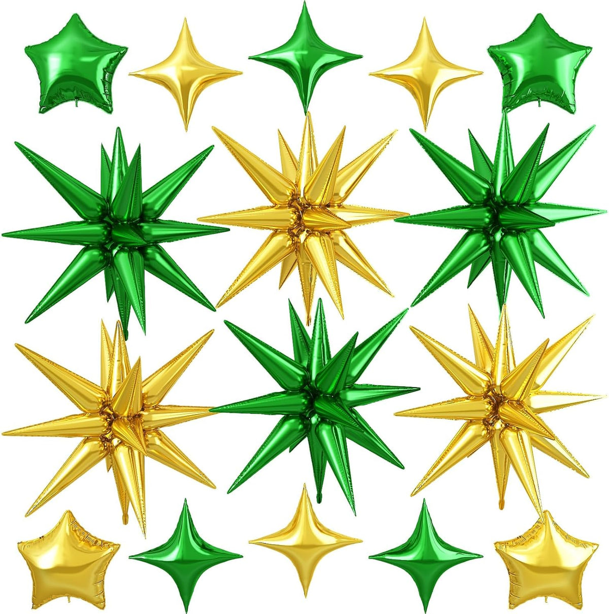 Gold Green Star Balloon,16Pcs Star Foil Balloons Set with 22Inch Explosion Spike Cone Balloons and