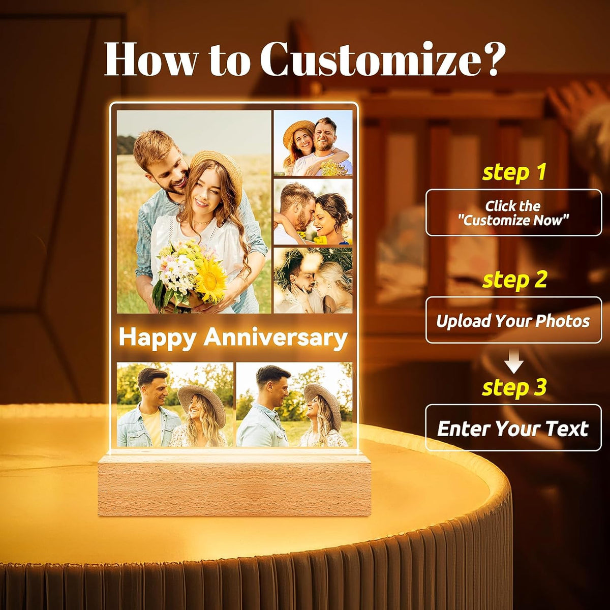 Custom Picture Frames with Photos, Personalized Photo Frame with Night Light, Customized Gifts for