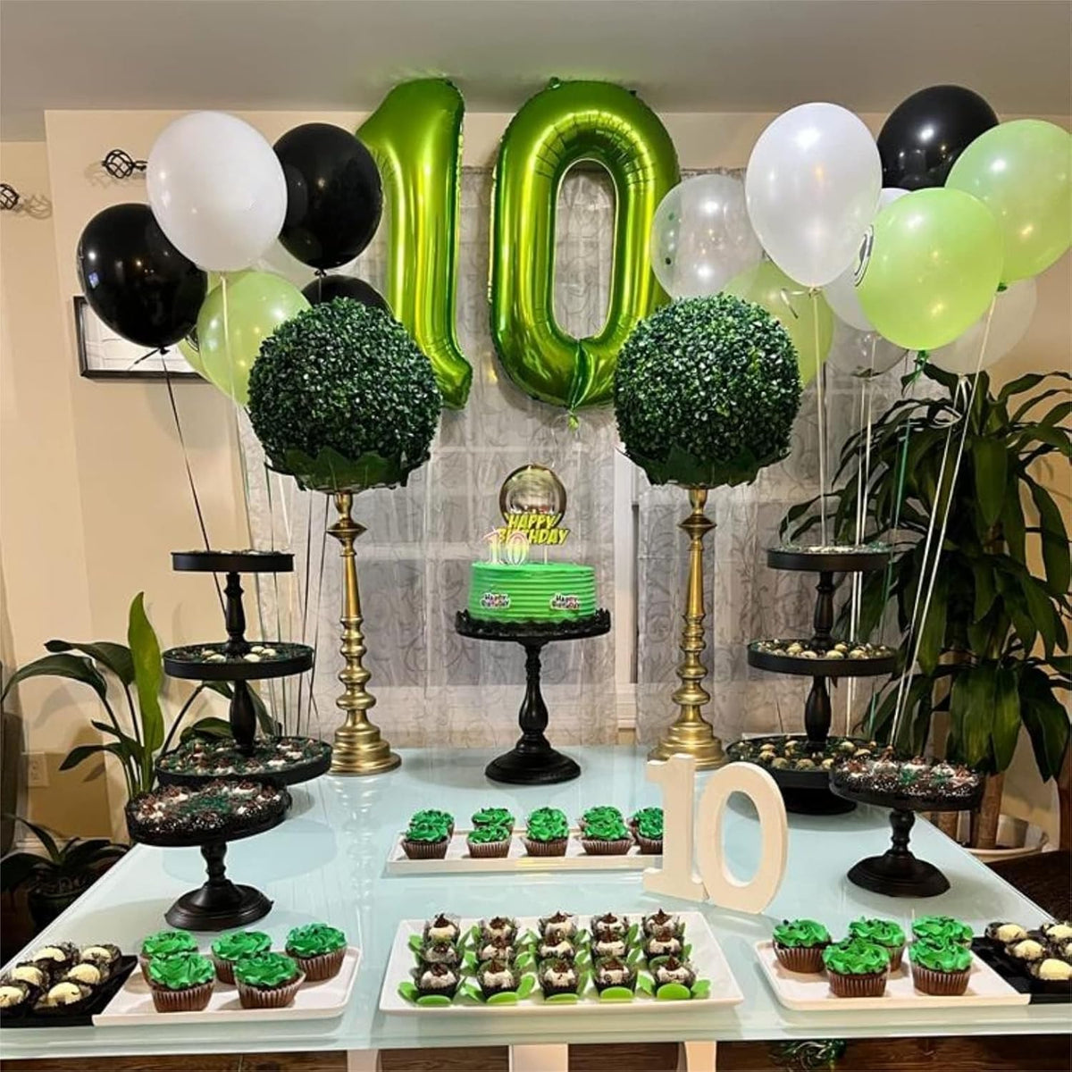 40 Inch Green Large Number Balloons Set 0-9, Self Inflate Foil Number 0 Helium Balloons for Boys