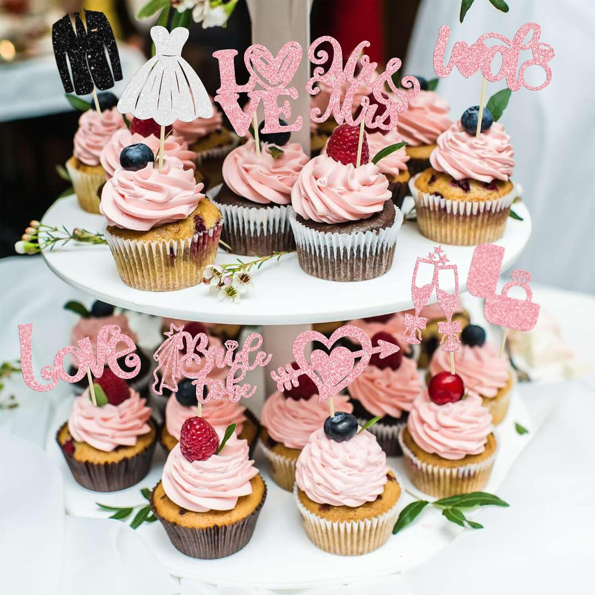 Ephlyn 30Pcs Bride to be Cupcake Toppers Glitter Wedding Cake Topper Decorations I Do Love Heart