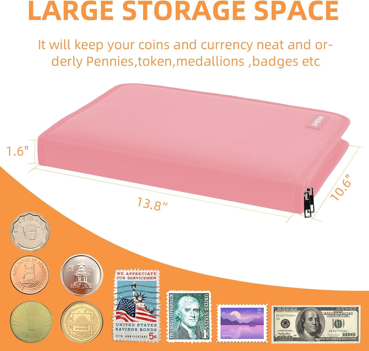 Coin Collection Book Holder for Collectors, 300 Pockets Fireproof Coins Collecting Album & 36