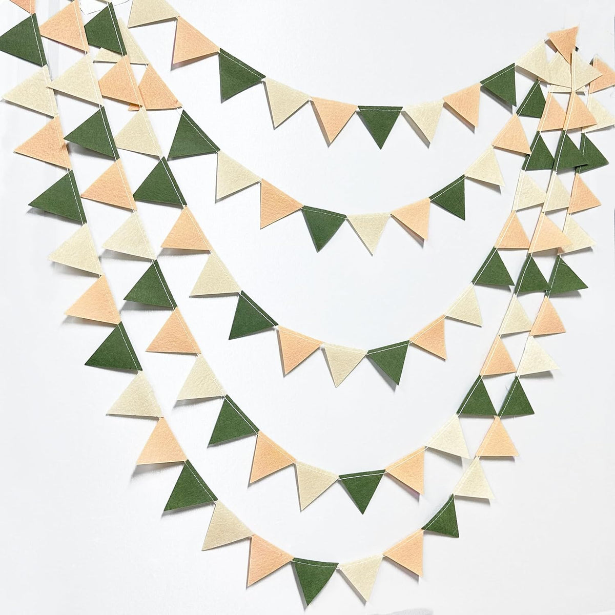 Sage Green Party Decorations Olive Green Tan Brown Cream Felt Hanging Triangle Mini Bunting Pennant
