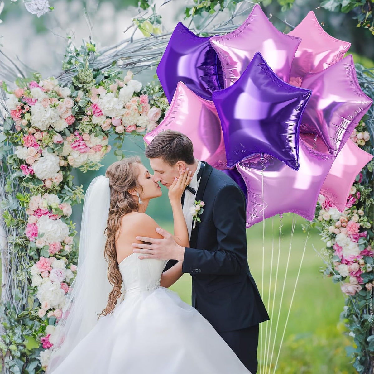 TAOYE Purple Pink Stars Foil Balloons, 18 Inch Lavender Purple Pink Stars Helium Balloons Dark
