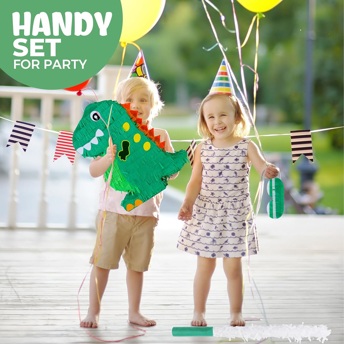 Dinosaur Pinata Bundle with a Blindfold and Bat (17x13x4 Inches), Perfect for Birthday Parties