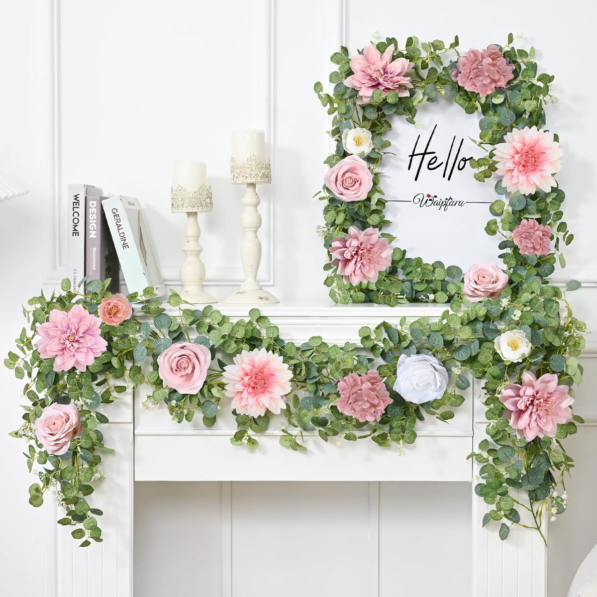 Waipfaru 2 Pcs Flower Garland, 12.14ft Eucalyptus Garland Vines with Flowers for Wedding Reception