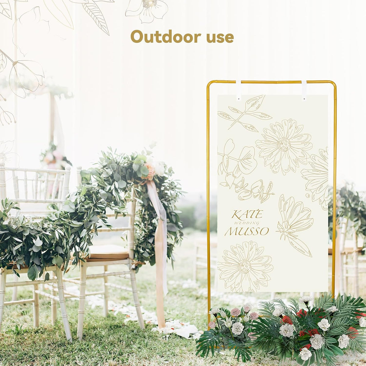 Wedding Sign Holder, Adjustable Welcome Sign Stand w/ Leather Hanging Strap, Satin Ribbon &