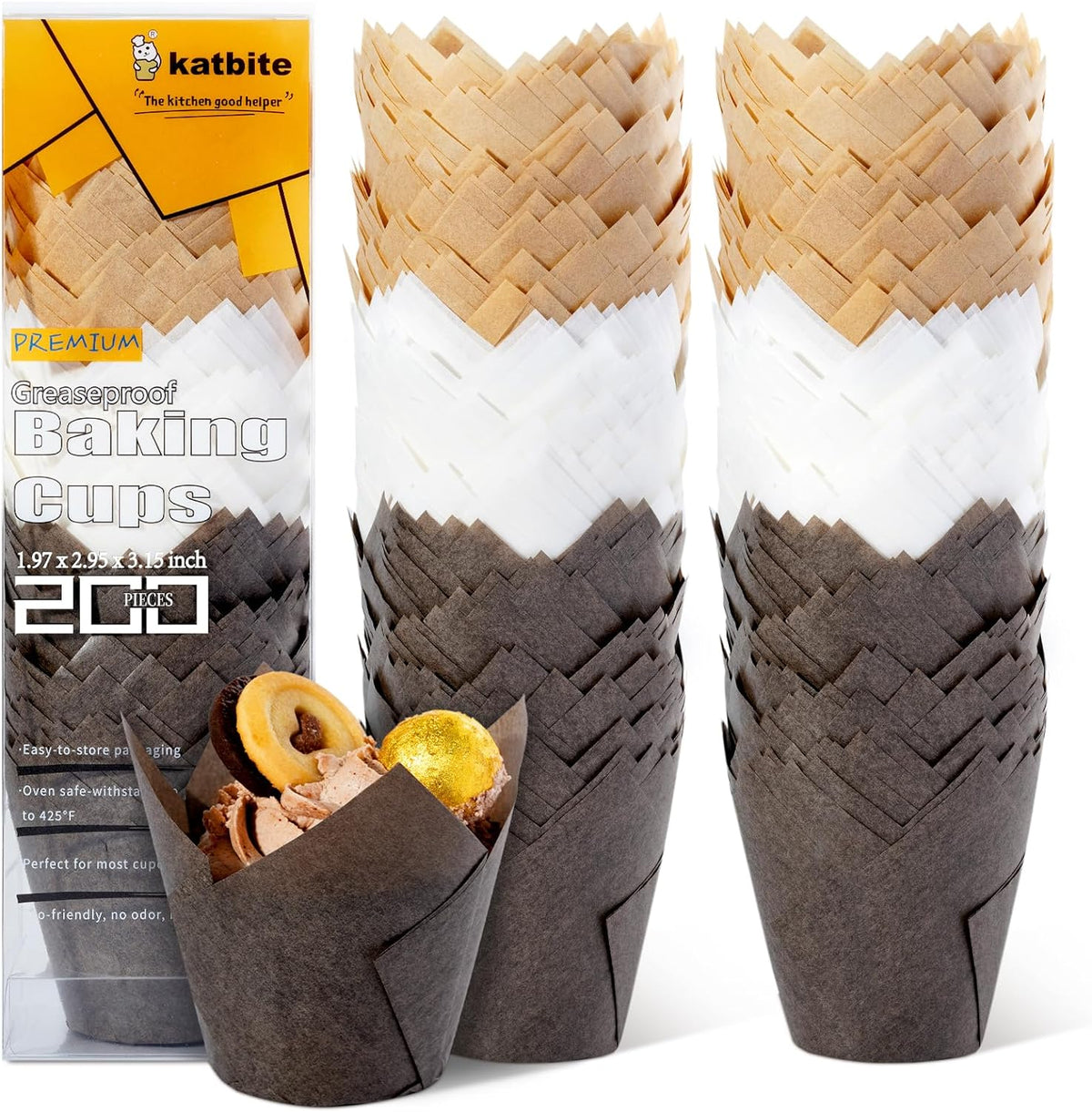 Katbite Tulip Cupcake Liners Holders 200PCS, Muffin Baking Cups, Cupcake Wrapper for Party