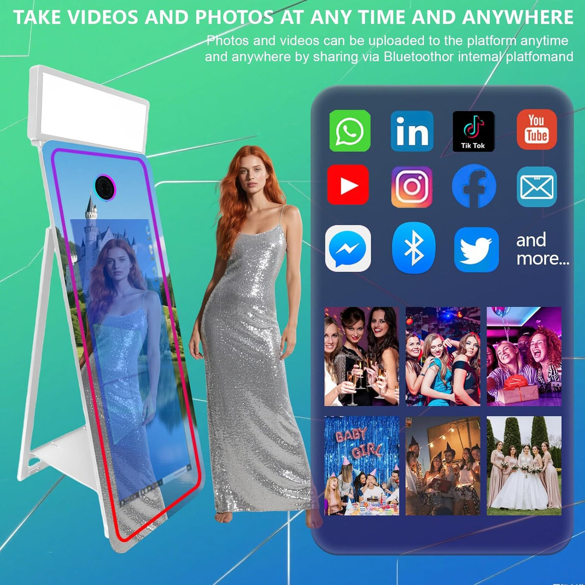 65''Magic Mirror Photo Booth Machine,Mirror Photo Booth 43''Touch Screen,Photo Booth with Flight