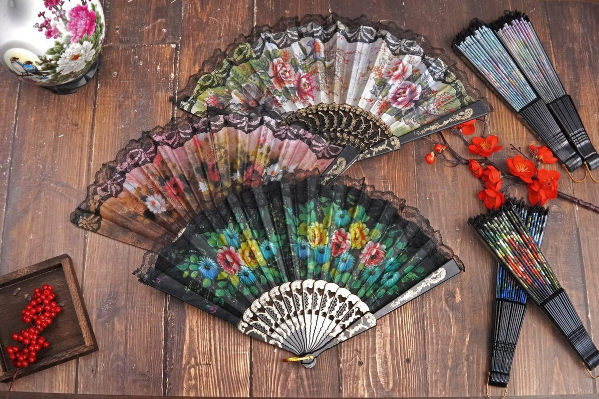 HUNANBANG 1 Dozen 12 Pieces Folding Hand Fans Church Wedding Gift, Party Favors, DIY Decoration