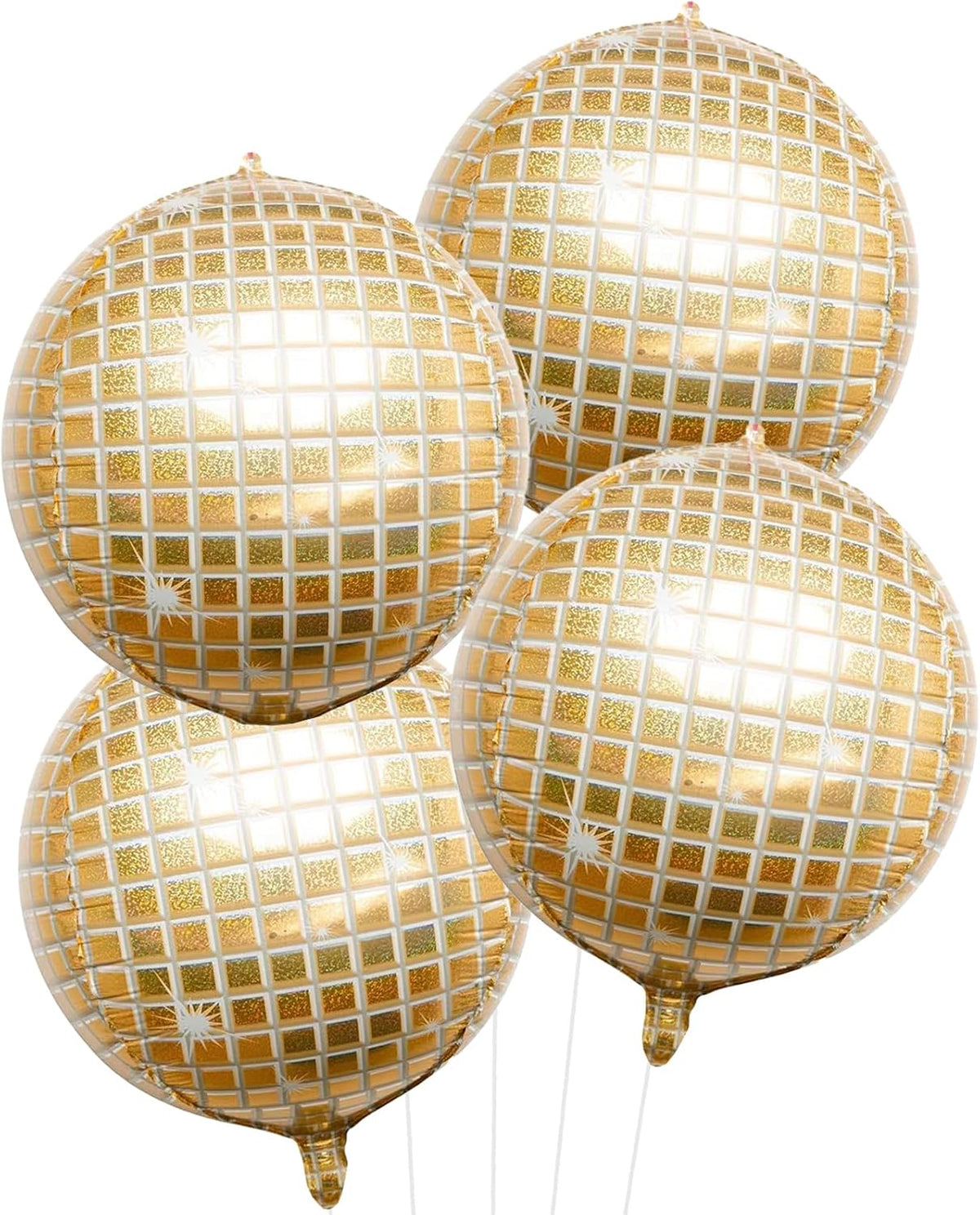 Disco Ball Balloons 4PC,Foil Disco Balloons 22 Inch 4D Round White Gold Balloon for 70s 80s