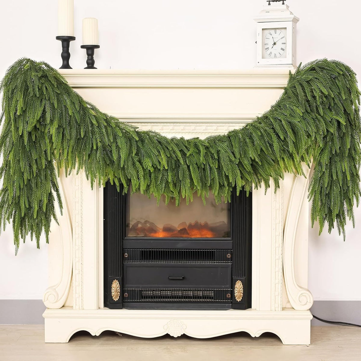 5FT Christmas Norfolk Pine Garland -2PCS, Artificial Pine Needles Garlands Faux Greenery Fake