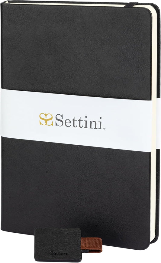 SETTINI Journal Notebook for Writing, Vegan Leather Hardcover Notebook - Pen loop, Back Pockets &