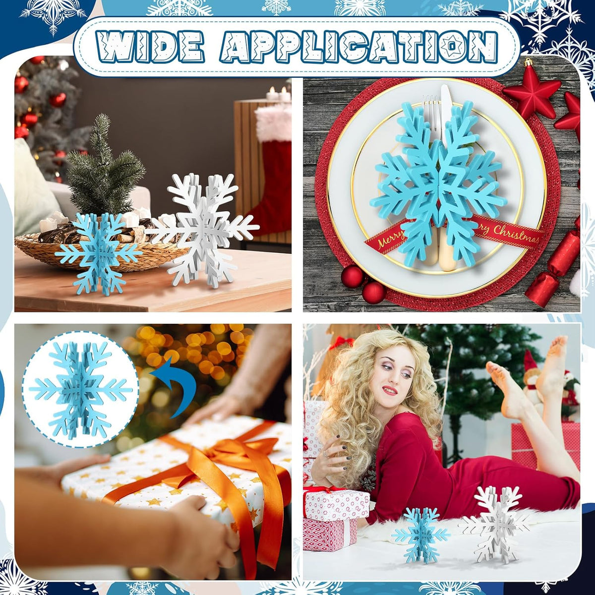 Bucherry 12 Pcs Wooden Snowflake Table Decor 3D Snowflake Tabletop Signs and Centerpiece for