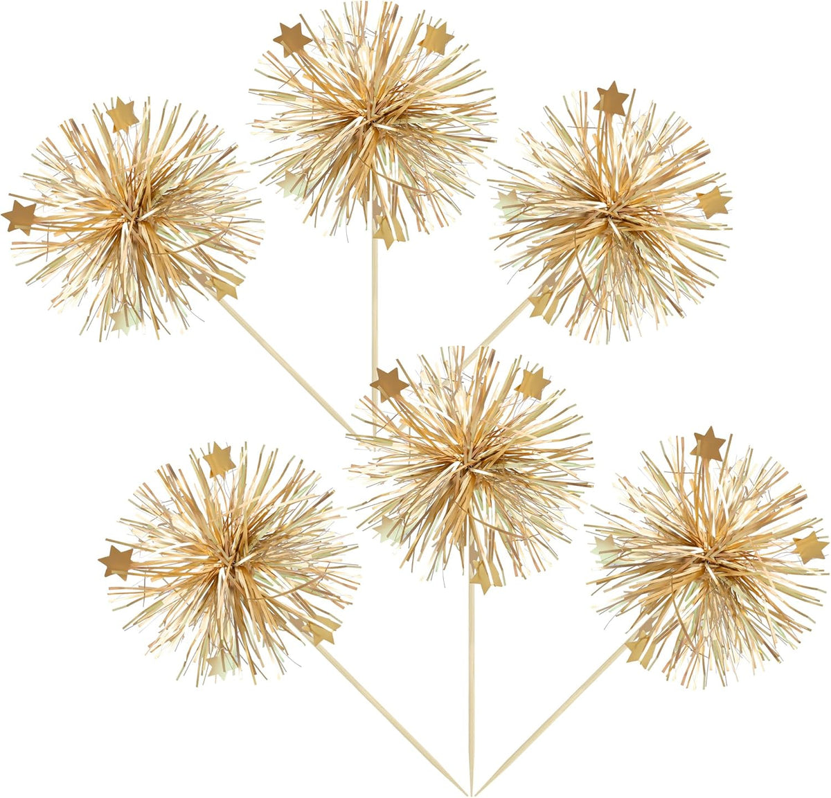 Ephlyn 30Pcs Foil Firework Cupcake Toppers Party Birthday Cake Toppers Supplies Sparkle Tinsel
