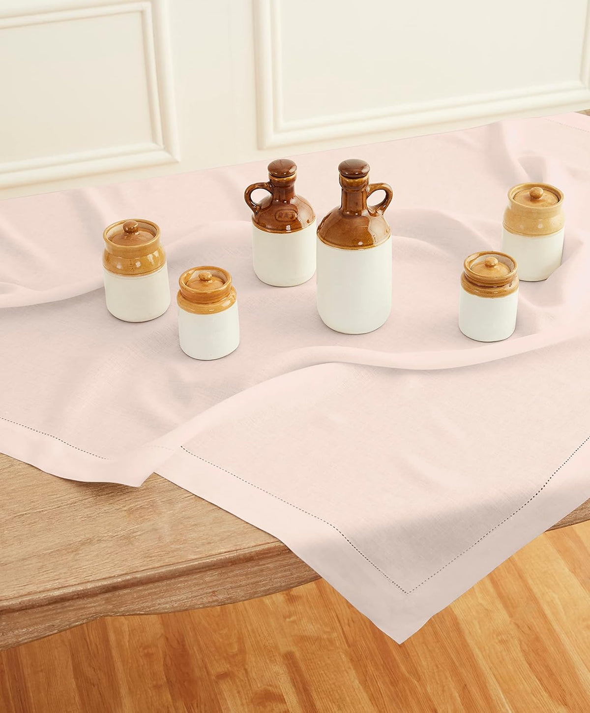 Solino Home Pink Linen Tablecloth 52 x 52 Inch - 100% Pure Linen Square Table Throw - Classic