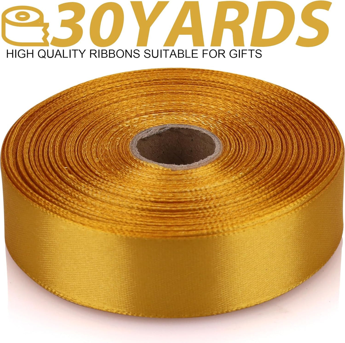 Gold Ribbon 7/8 Inch 30 Yards Satin Craft Ribbon for Handmade Roses, Gift Wrapping, Timeless