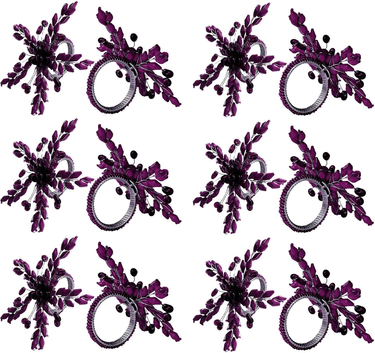 Napkin Rings Set of 12 for Dining Table Decoration Parties Everyday Metal Napkin Holder Leaf Purple