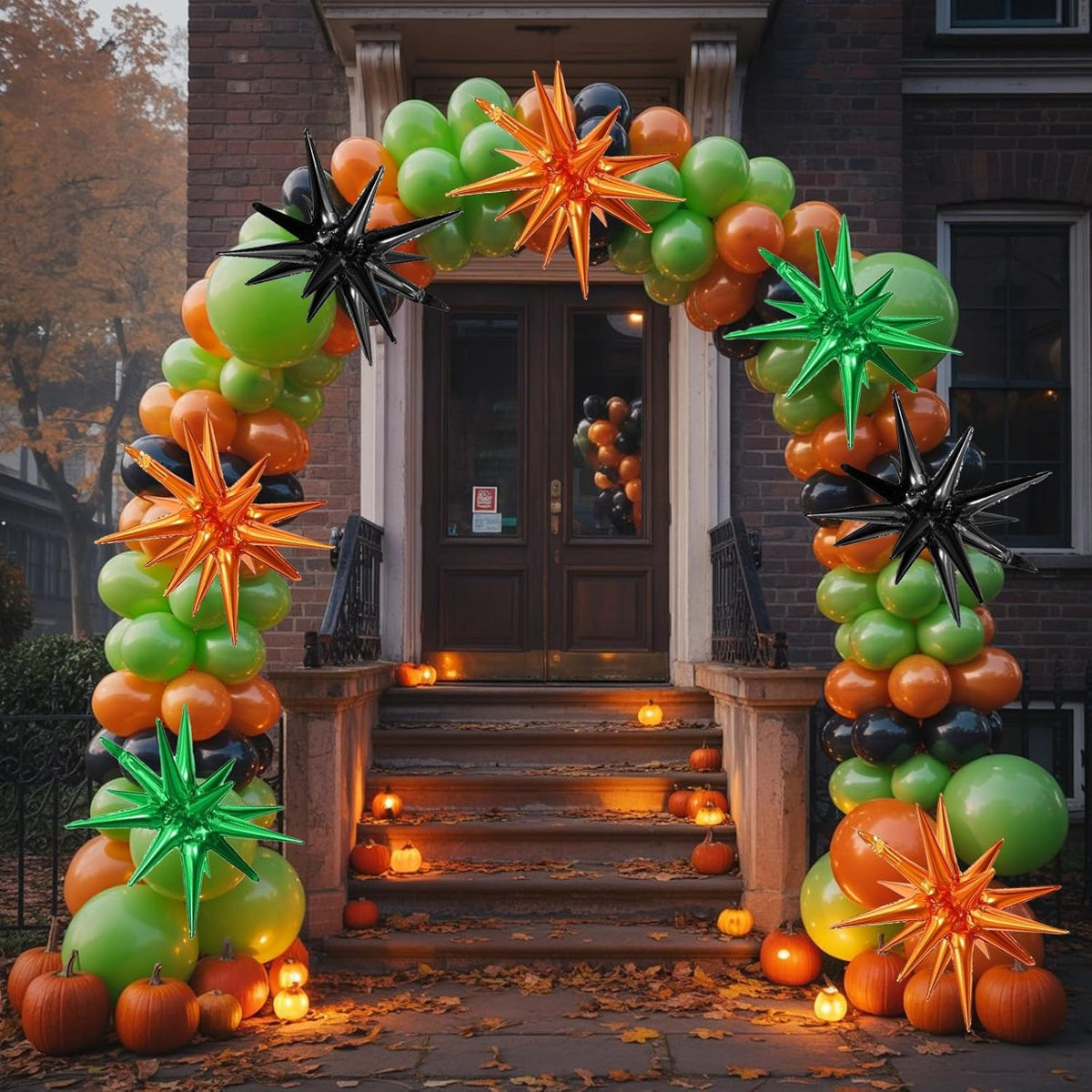 Black Green Orange Star Balloons,9Pcs 22Inch Black Orange Green Explosion Spike Cone Helium