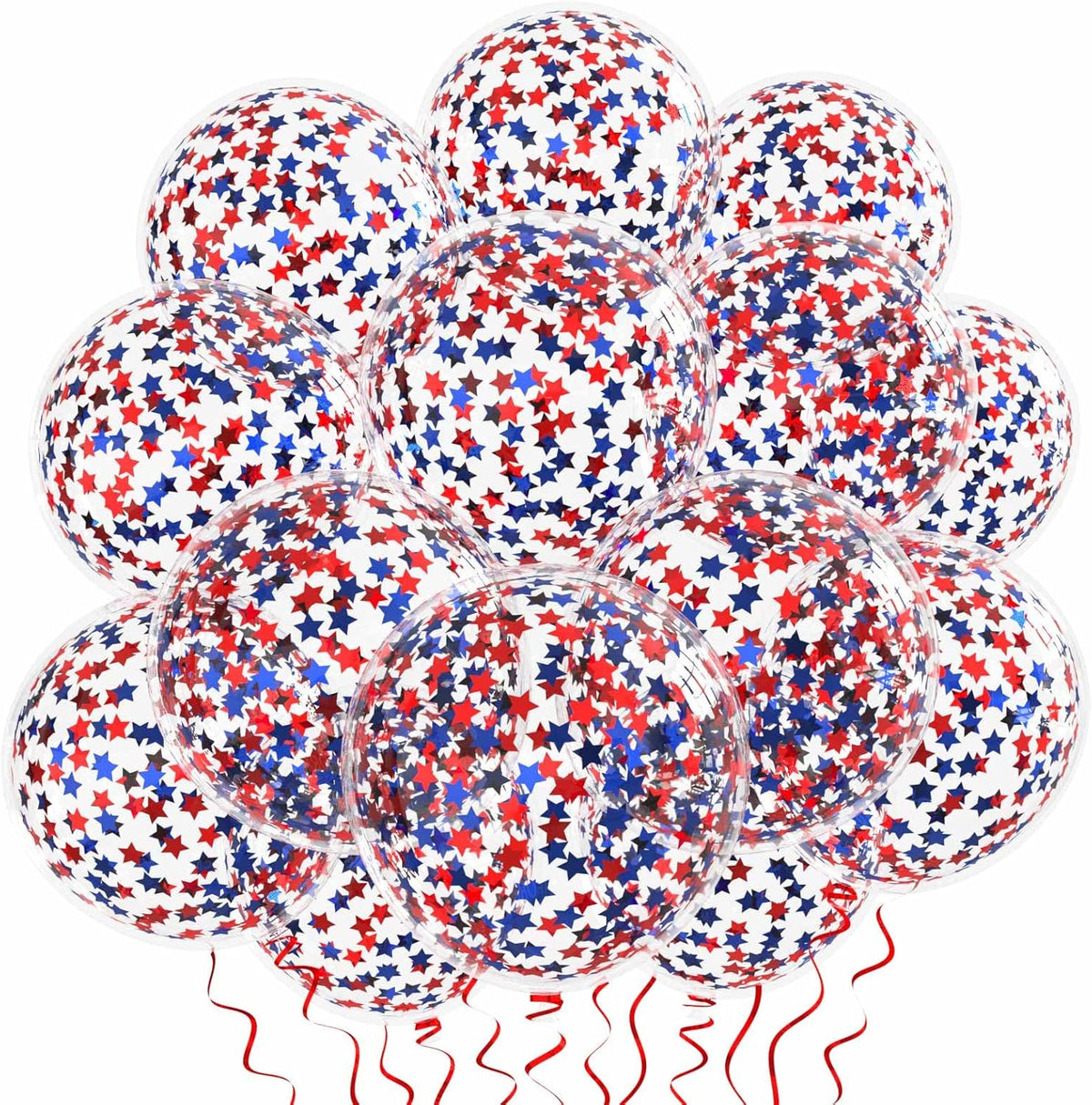 VHUWE 25 Pcs Blue Red Star Confetti Balloons, 12 Inch Clear Latex Balloon with Confetti Inside for