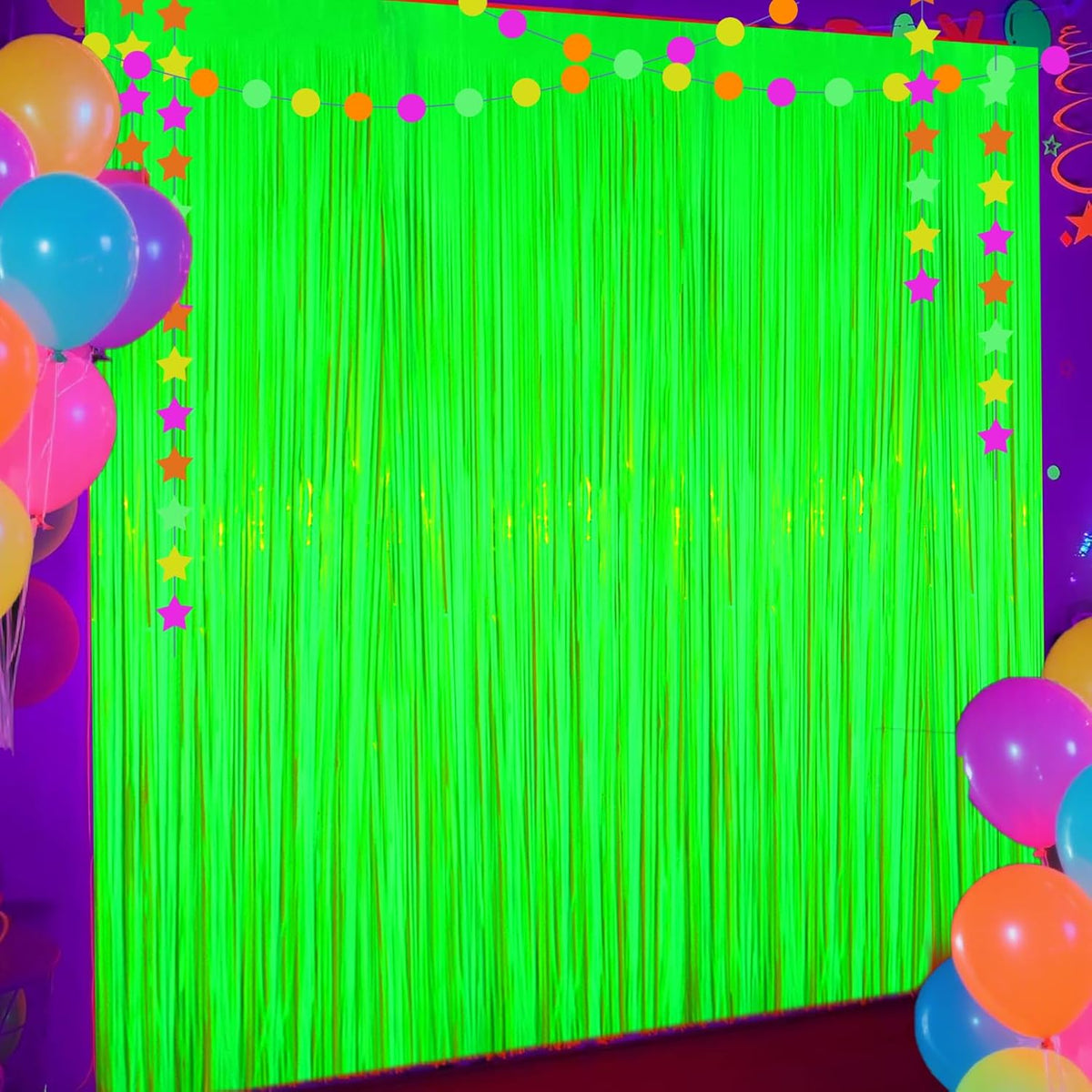 Glow in The Dark Party Supplies, 4 Packs Neon Party Decorations, Macaron Green Blacklight Reactive