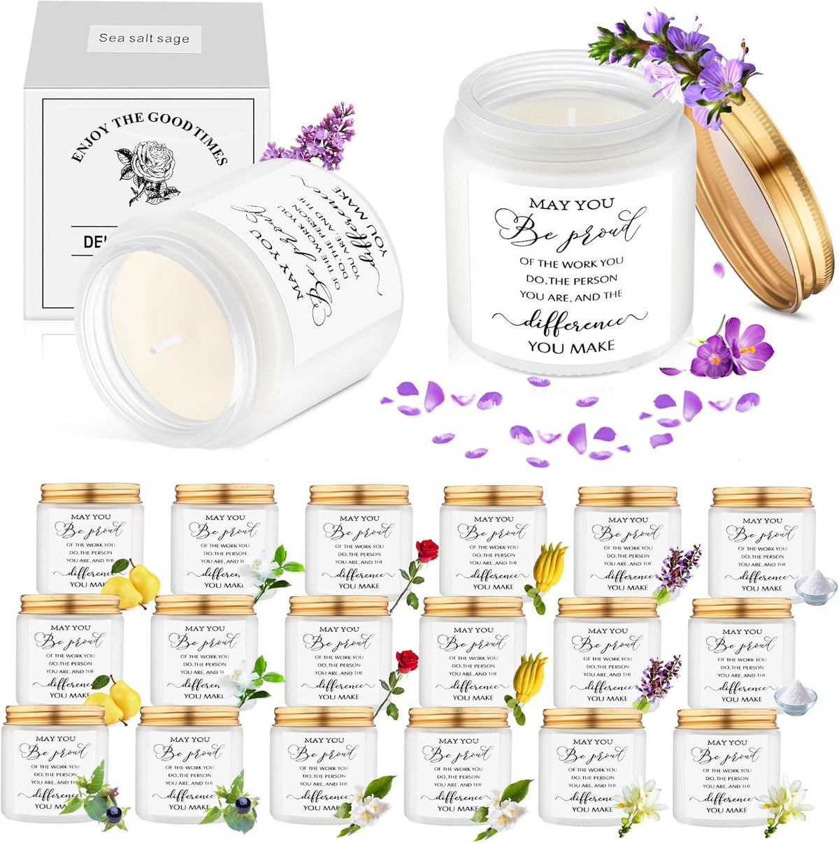 MTLEE 20 Pcs Thank You Gifts Candles 3.5 oz Employee Appreciation Inspirational Scented Soy Wax