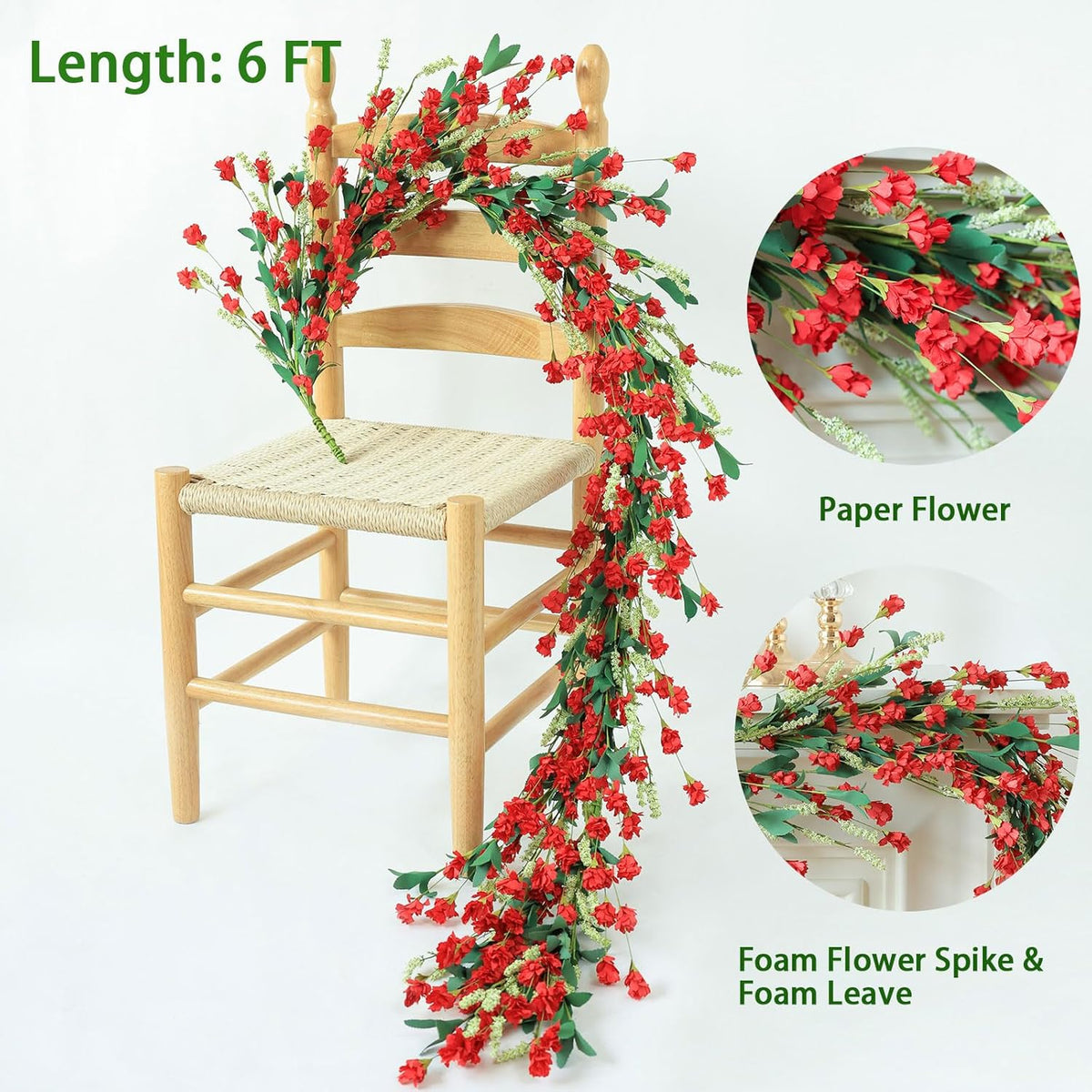 Mizii Burgundy Artificial Flower Garland 6FT Fake Wildflower Floral Garland Hanging Vines Spring