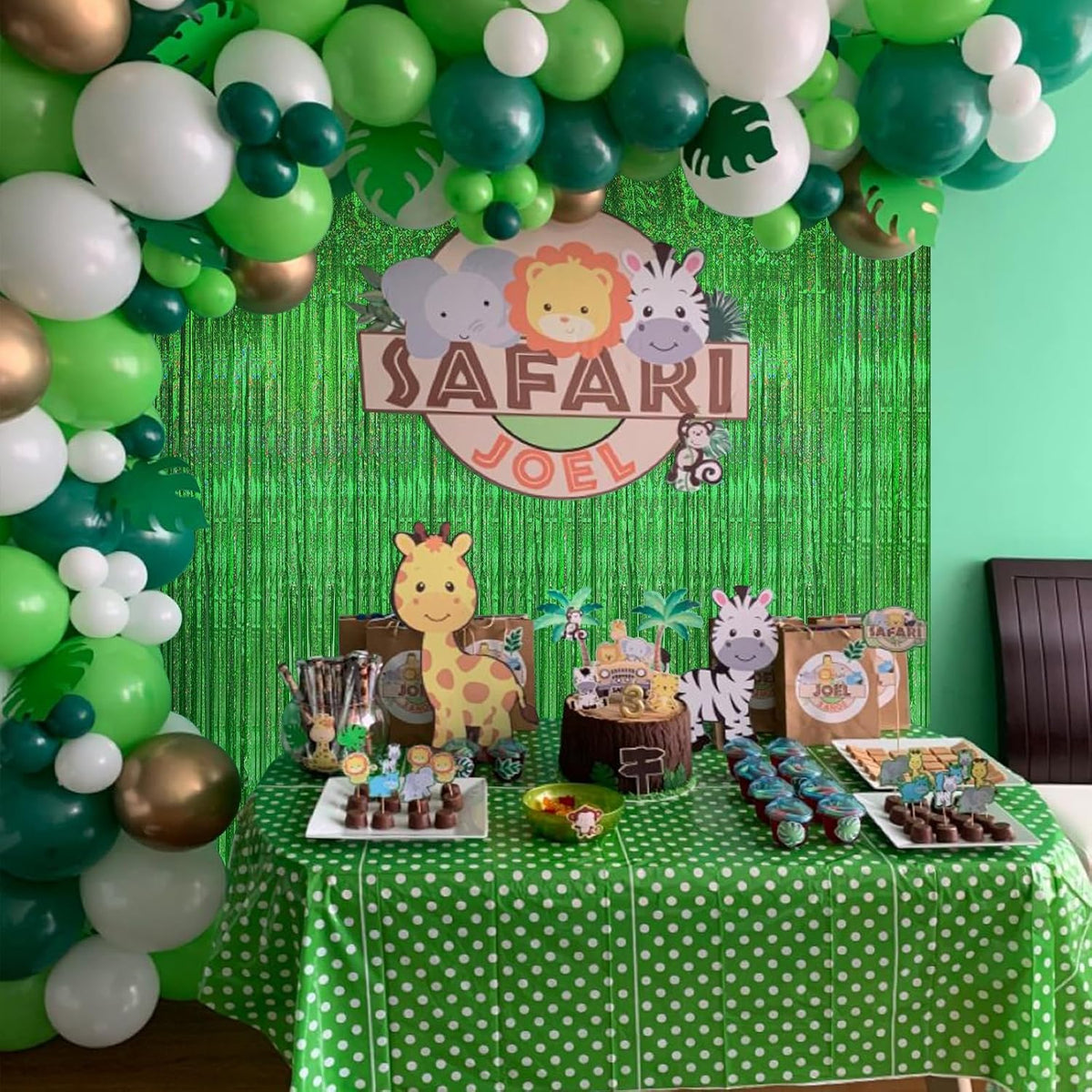 CANREVEL 2 Pack 3.3x8.2 Feet Laser Green Foil Fringe Backdrop Curtains, Tinsel Streamers Birthday