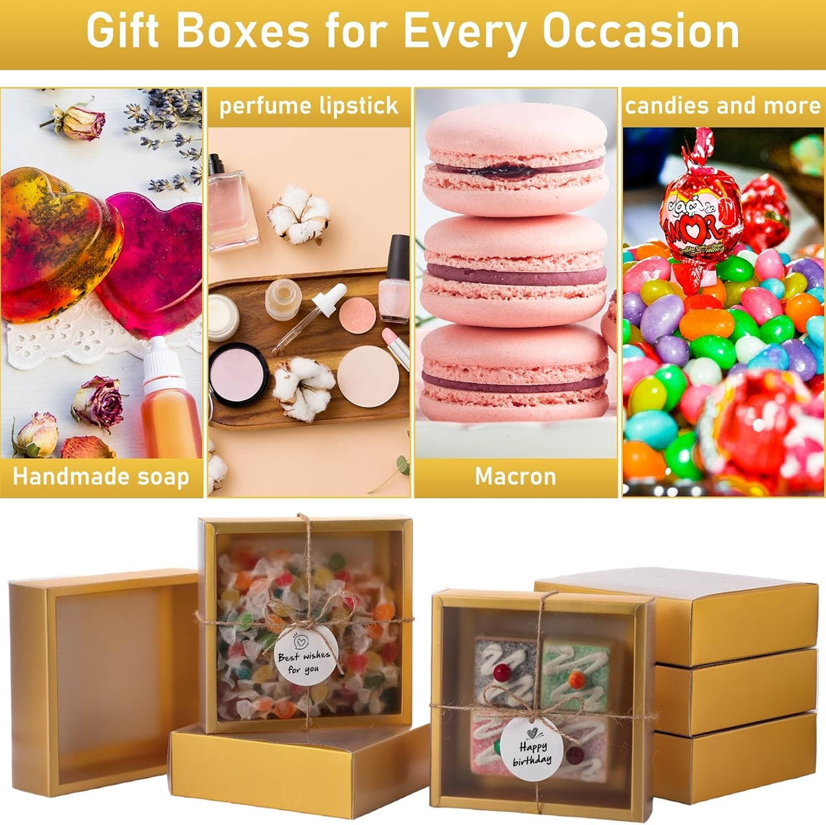Roowest 50 Sets Kraft Soap Boxes Rectangle Packaging Box with Window Homemade Gift Box with Blank