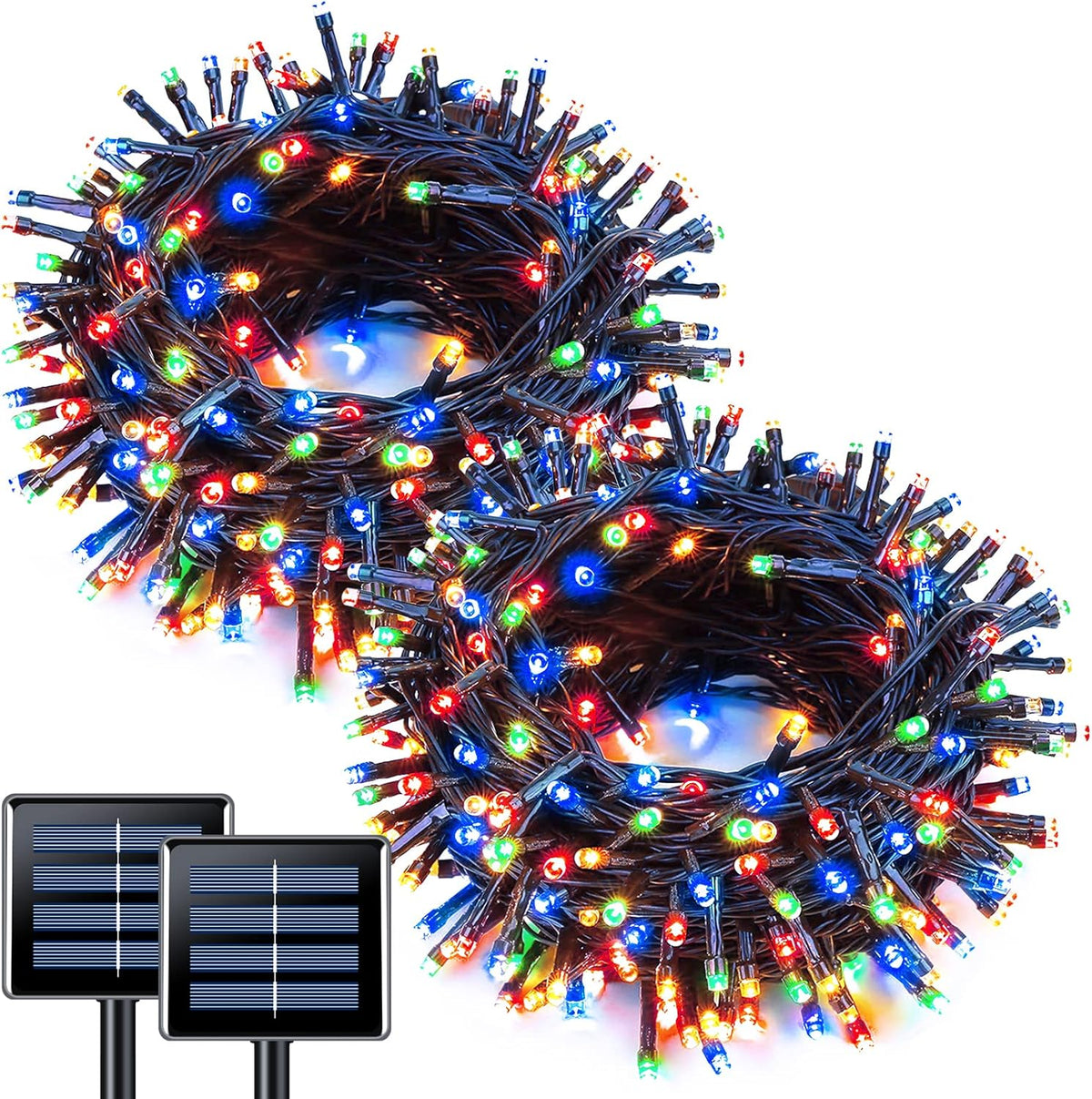 JMEXSUSS 2 Pack Solar String Light 100LED 32.8ft 8 Modes Solar Christmas Lights Waterproof for