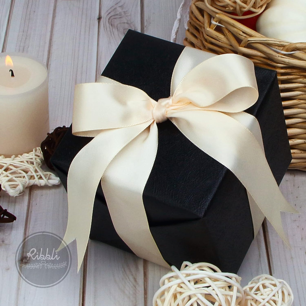 Ribbli Cream Double Faced Satin Ribbon,1” x Continuous 25 Yards,Use for Bows Bouquet,Gift