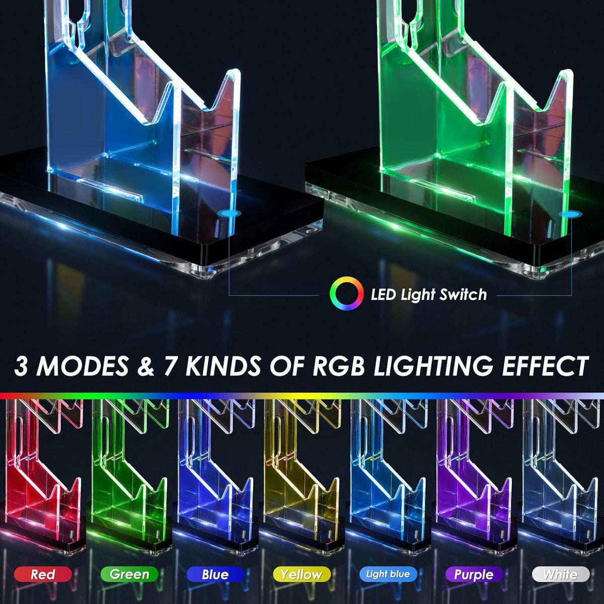 OAPRIRE Controller Holder Headset Stand with Lights, 3 Tier Acrylic Gaming Controller Stand for