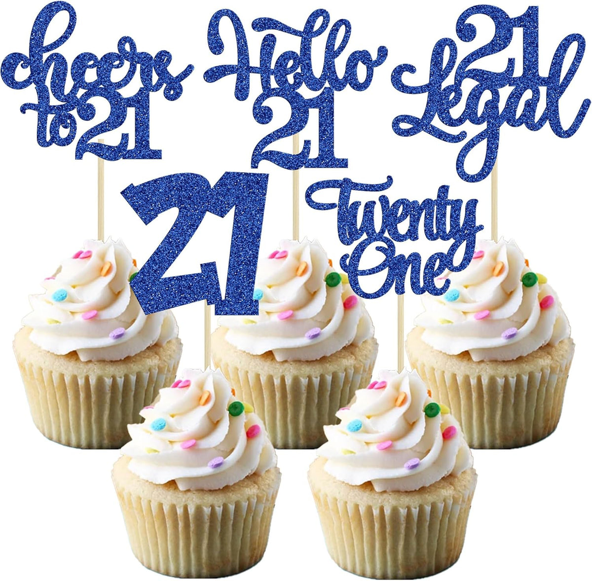 30pcs 21st Birthday Cupcake Toppers - Legal 21st Cupcake Picks - Cheers to 21 Years Old Cake